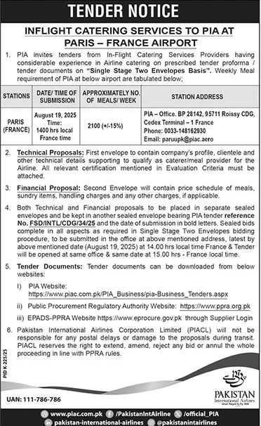 Pakistan International Airlines Karachi Tender Notice